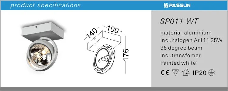 surface mounted AR111 35w indoor halogen spot light
