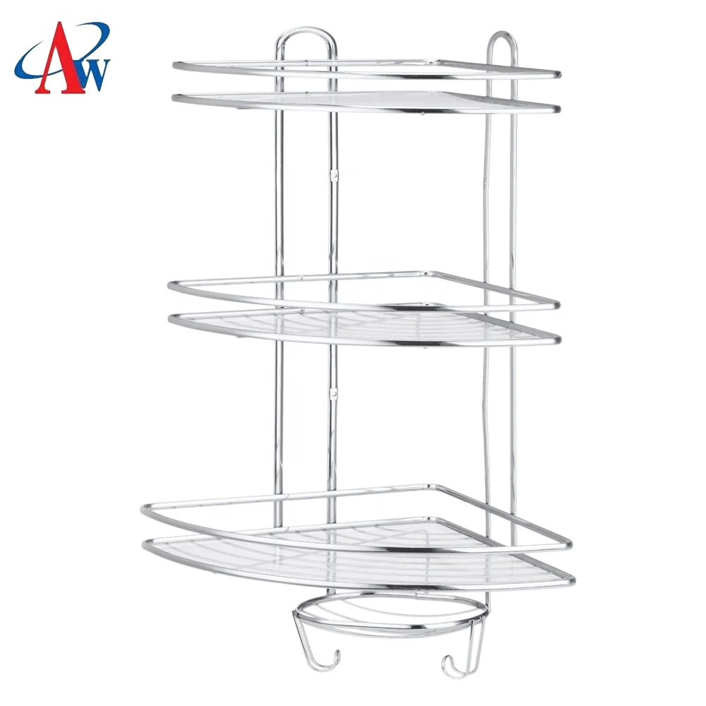 Hot selling 3 tier stainless steel bathroom shower storage rack  corner standing towel shower caddy