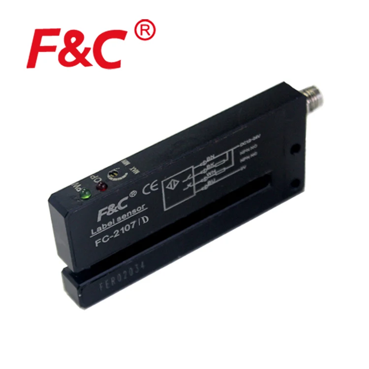 FC-2100 economic CE certificate gap NPN NPN 12-24vDC optical  label sensor, 4-wire, labeling system non-transparent label sensor
