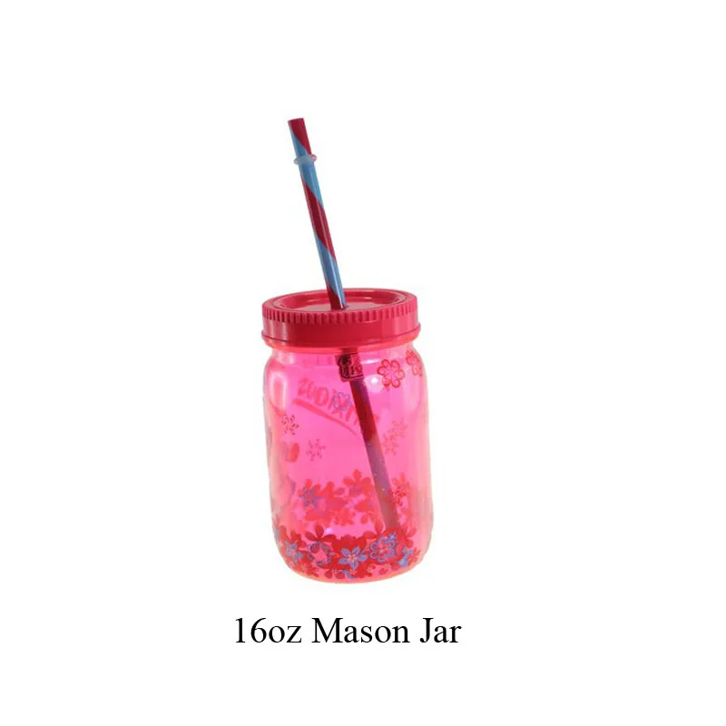 16oz Custom Plastic Mason Jar With Straw and Lid