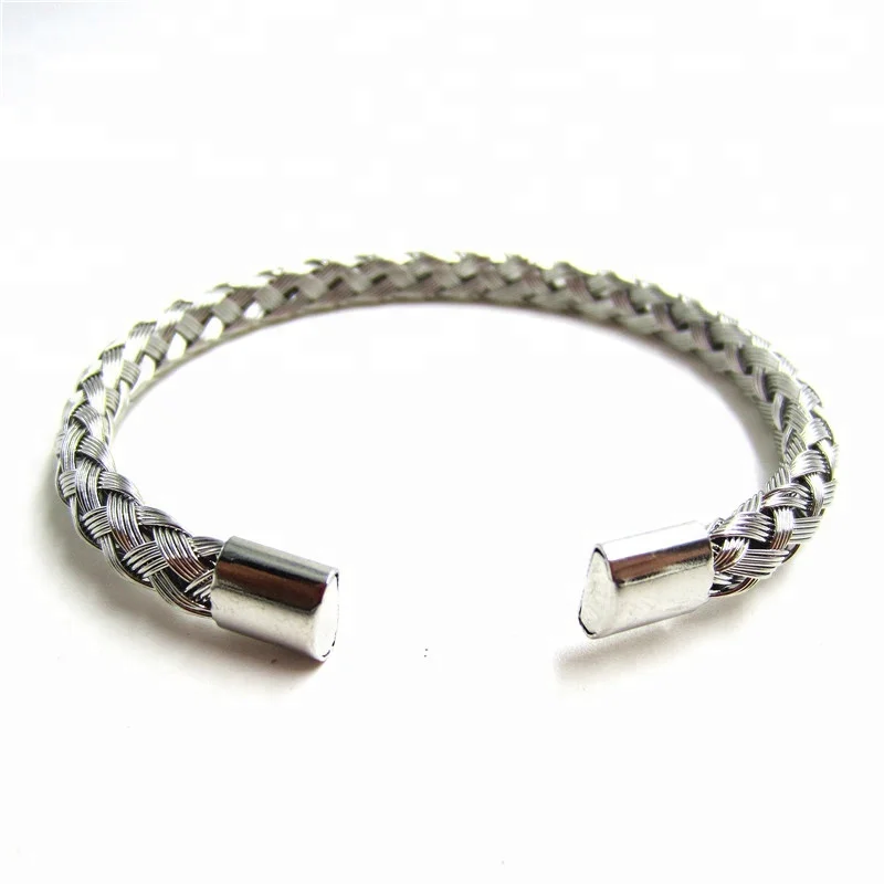 Sini Jewelry silver elegant mens stainless steel wire twist weave adjustable cheap punk jewelry bracelet bangles quotes