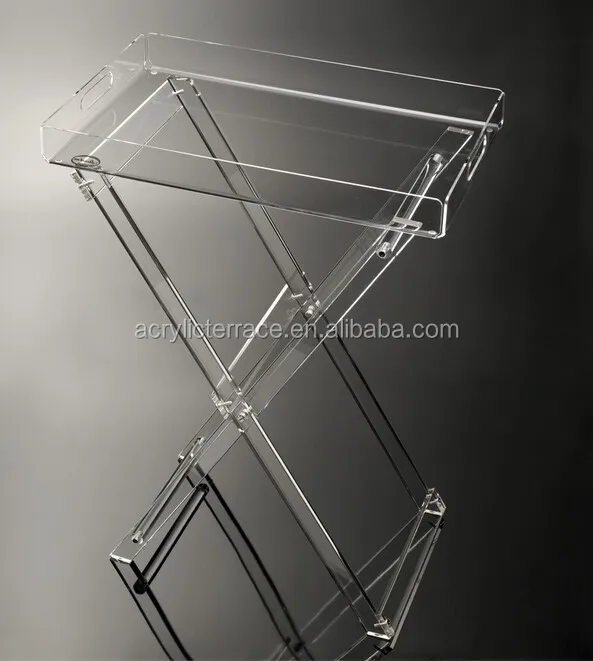 clear folding tables-acrylic hotel serving tray on stand