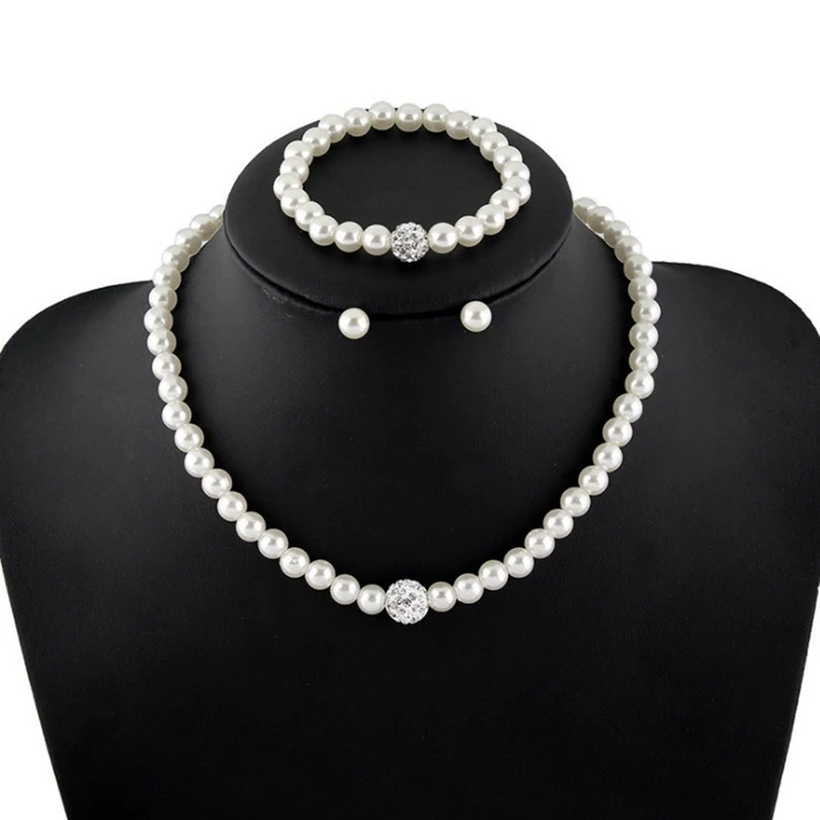 Hot Fashion Pearl Diamond Necklace Bangle Earring Bijoux Jewelry Set Wholesale