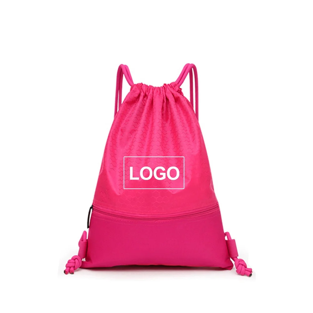 
High quality custom logo printing drawstring cloth string bag sac de dos sport Teenager School backpack polyester with pockets 