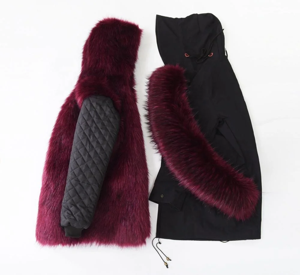 Faux Fur Coat Women Parka Winter Clothing White Black For lady Fur long Jacket With Hoood