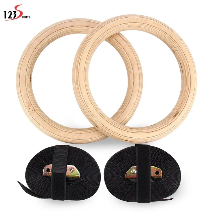 Custom logo Fitness Strength Training muscle up Wood Rings Gymnastics