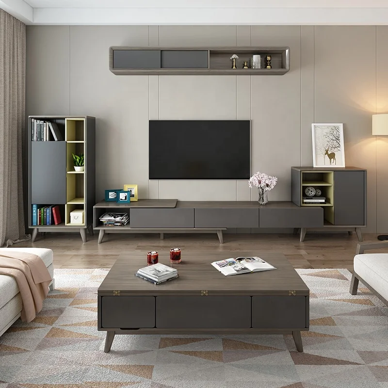 American Style Modern Extendable Storage Wooden Lifting Adjustable Height Black Coffee Table Furniture