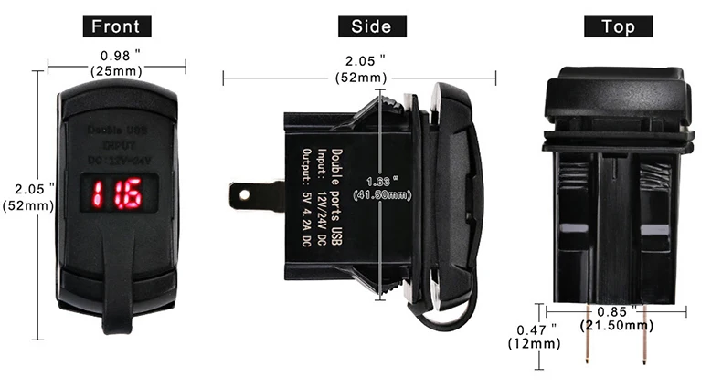 12-24V Dual USB Car Charger Rocker Switch 5V 4.2A Auto Charger