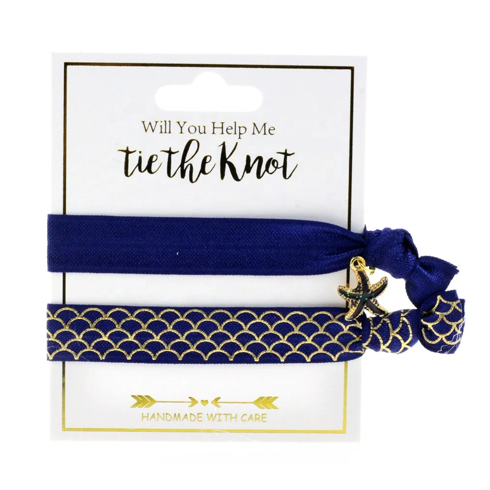 Wholesale Eco Friendly Baby Girls Kids Children Polyester Ribbon Custom Logo Gold Printed Elastic Knot Hair Tie