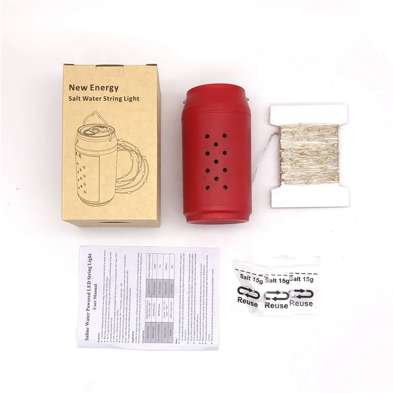 Outdoor Indoor 100LED Magnesium Air Fuel Cell Battery Salt Water Powered Waterproof Xmas Copper Wire Fairy String Lights