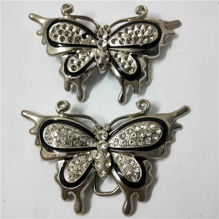 Colorful Butterfly shape Rhinestone metal belt buckle Diamond Spray paint buckle for garment belt