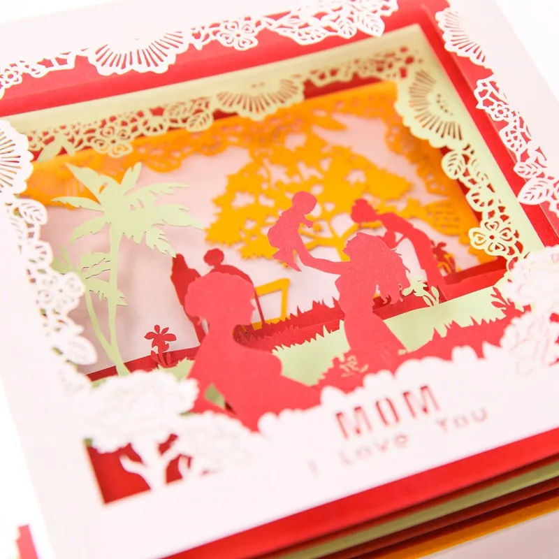 
Fancy Handmade Laser Cut Mothers Day Thank You Cards 3d Pop Up Greeting Card for Retail 
