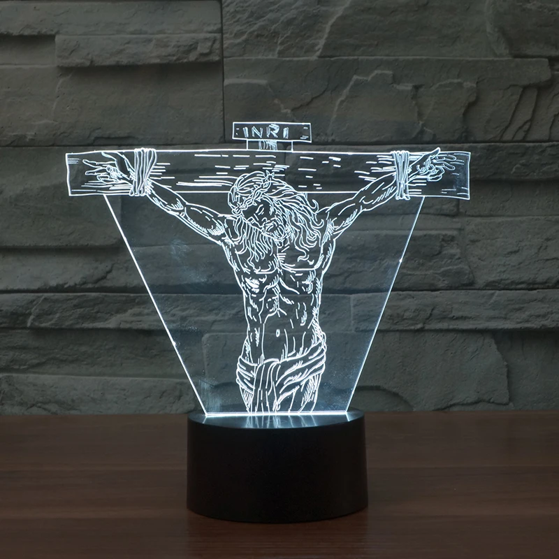 3d effect led night light with Jesus image for illusion mood desk lamp FS-3006
