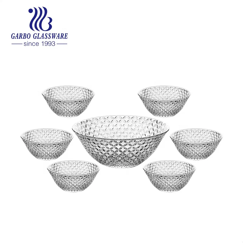 Classical Style Cheap Price clear Large Glass Fruit Salad Bowl Hot Sale 7 Pcs Large Glass Fruit Bowl Set