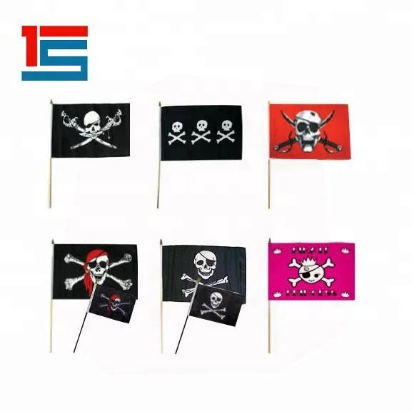 
cheap personalized small Skull Jolly Roger Pirate hand Flag with sticker 