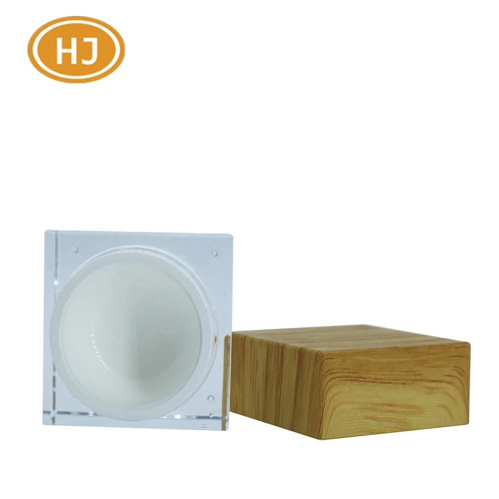 
15g Square Acrylic Cream Jar for Skin Care with Double Wall and Wood/Bamboo Pattern Lid 
