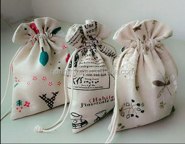 High quality cheap mini linen drawstring bag fabric pouch for jewelry gift phone dry goods