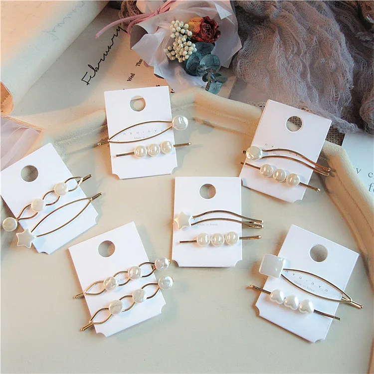INS Fashion Pearl Hair Clip 2 PCS Set Hair Accessories Girls Tender BB clips Star Love Heart Shape Barrette Hairpin Hair Clips