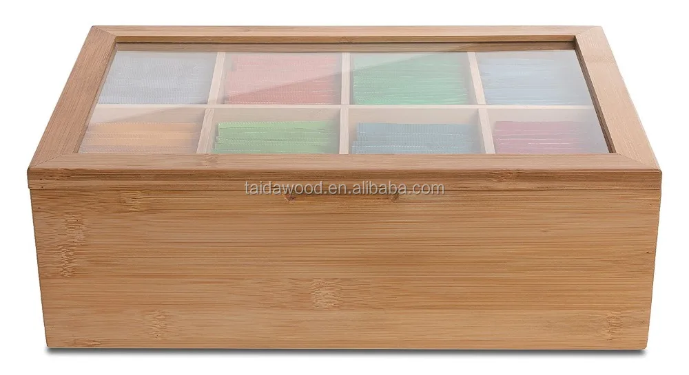 Завод Cao county Taida, деревянный ящик для хранения чая из бамбукового материала с 8 отсеками и стеклянным окном