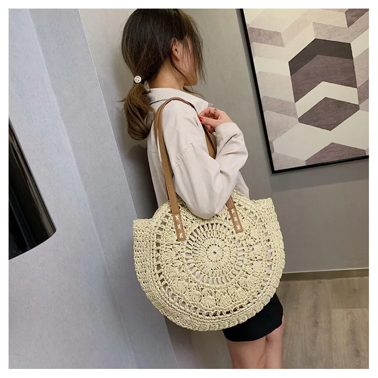 Wholesale Natural Bag Hand Woven Summer Round Beach Bali Paper Straw Bag