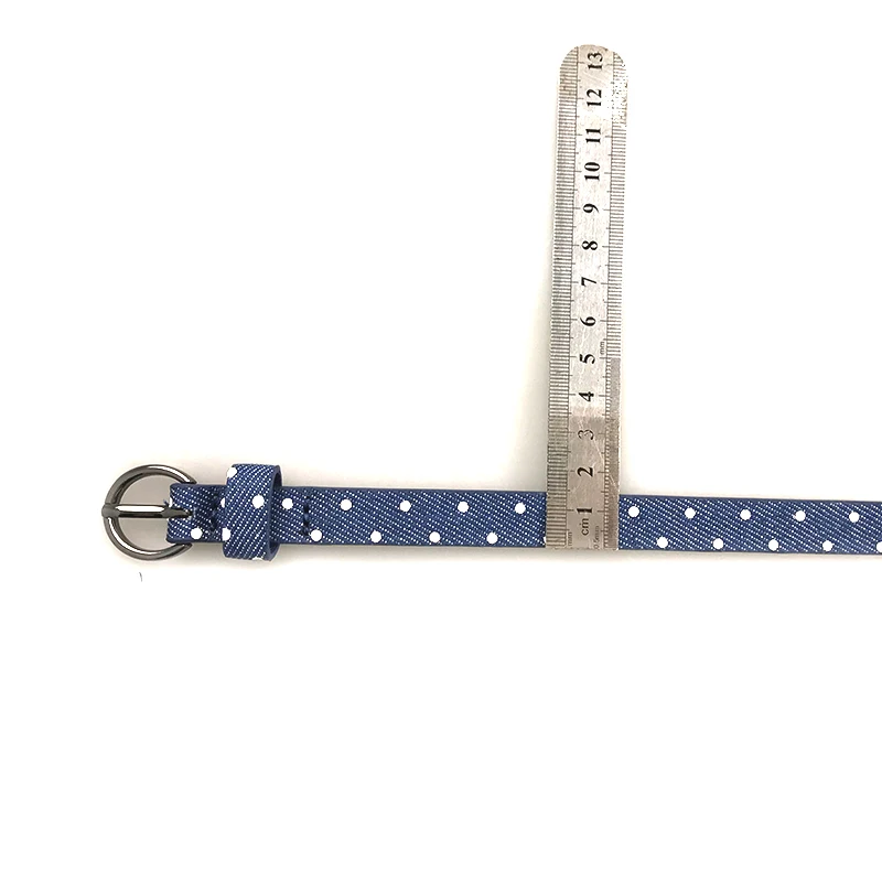 
factory new designer Fashion blue polka dots stylish women PU leather dress thin jean belt french slimming lady stylish custom 