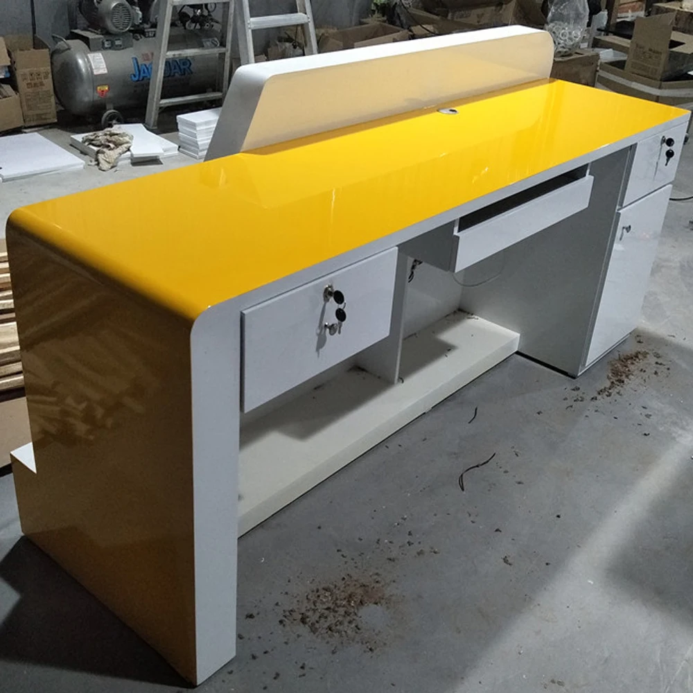 White office wood office front counter design standing reception desk