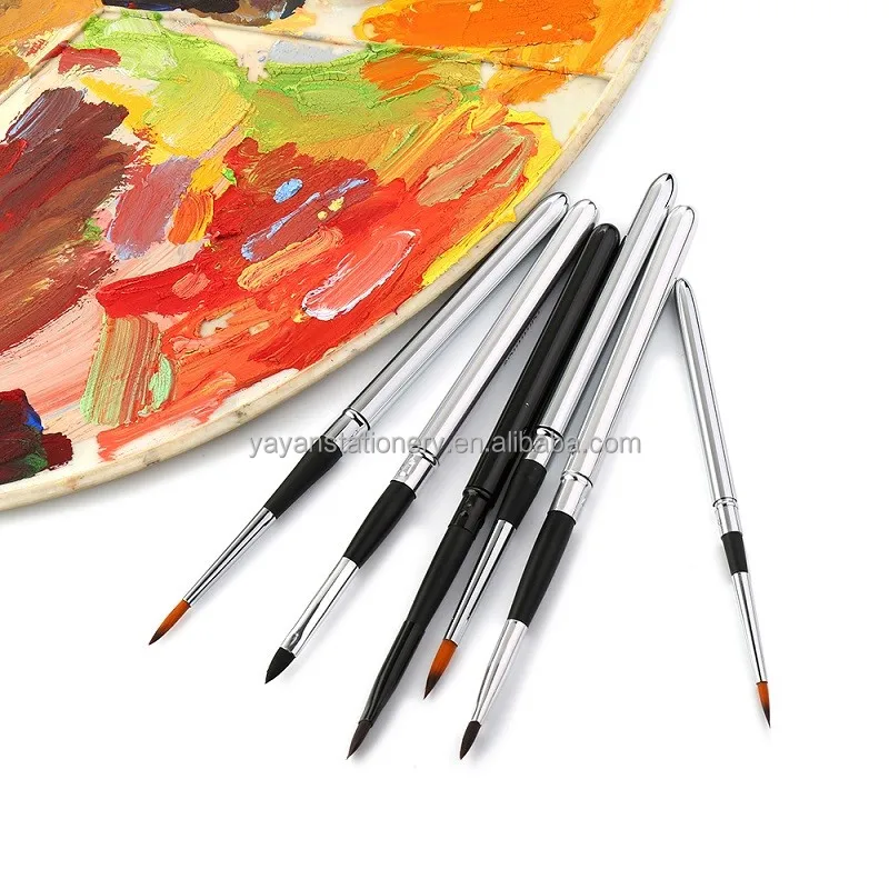 Retractable Taklon Hair Metal Handle Acrylic And Oil And Watercolor Pocket Travel Paint Brush Pen