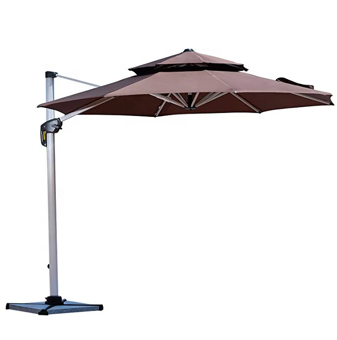 Double Top Deluxe Patio Parasol Offset Hanging Umbrella For Outdoor
