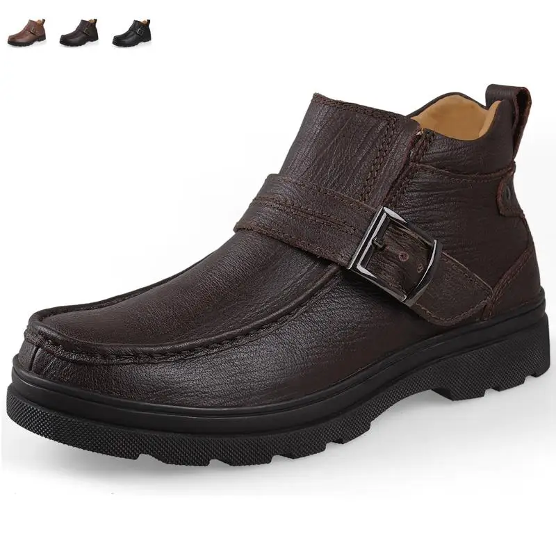 Big size men winter boots genuine leather man's snow boot