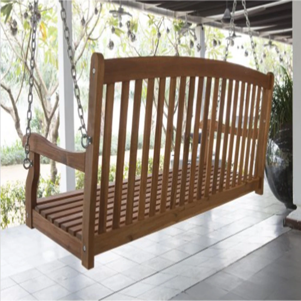 
Natural Color Wooden 2 Seat Garden Lounger Hanging Porch Swing 