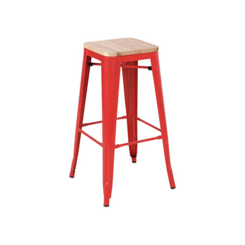 Fresh Colors Home Decor Design Wooden Seat Metal Industrial Stackable Bar Stool