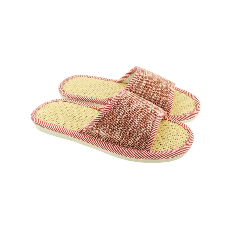 Wholesale fancy Japanese style indoor unisex bedroom slippers with straw mat insole