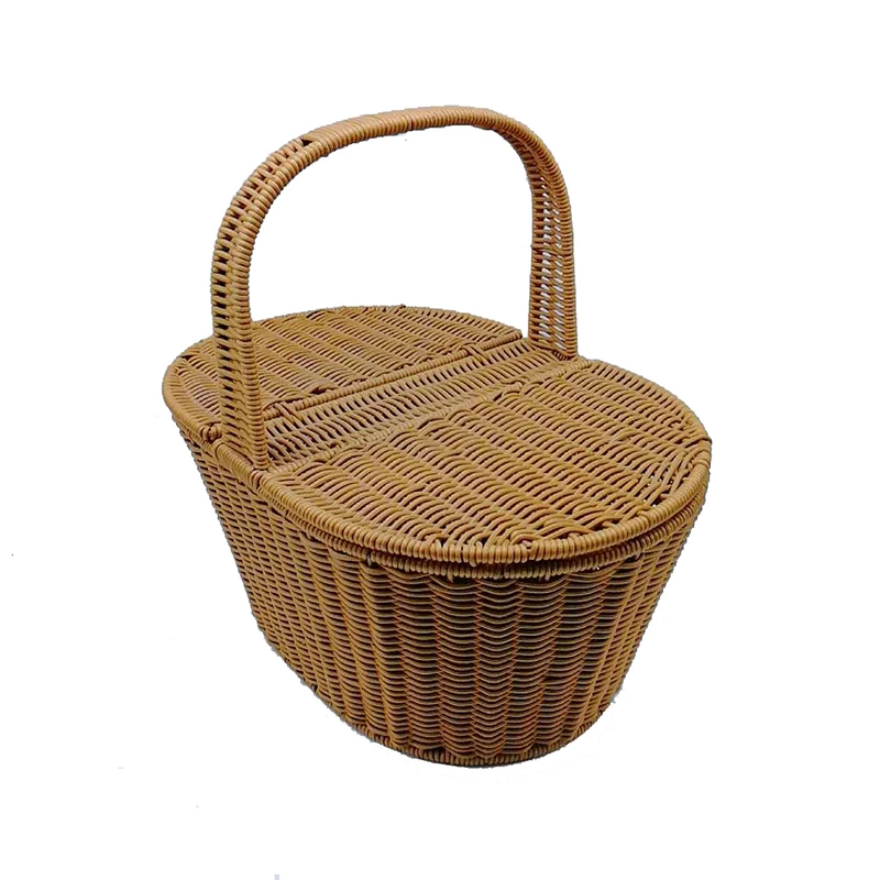 BOt-1021  Graceful hand weaved oval plastic rattan handle picnic basket