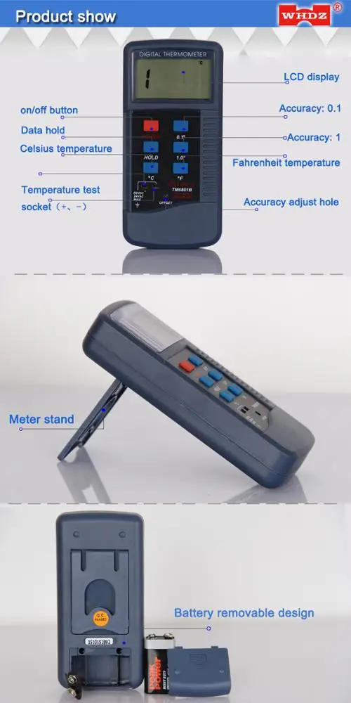 Digital Thermometer with K-TYPE Easy to Carry Portable Thermometer TM6801B