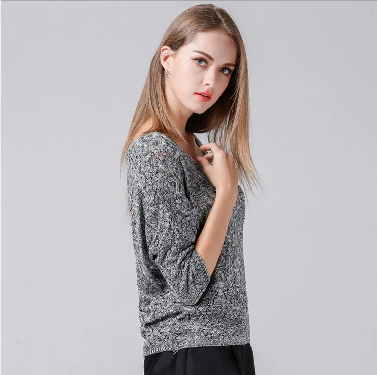 Новинка осени 2017, женский свитер большого размера, Женский пуловер с рукавом летучая мышь и V-образным вырезом