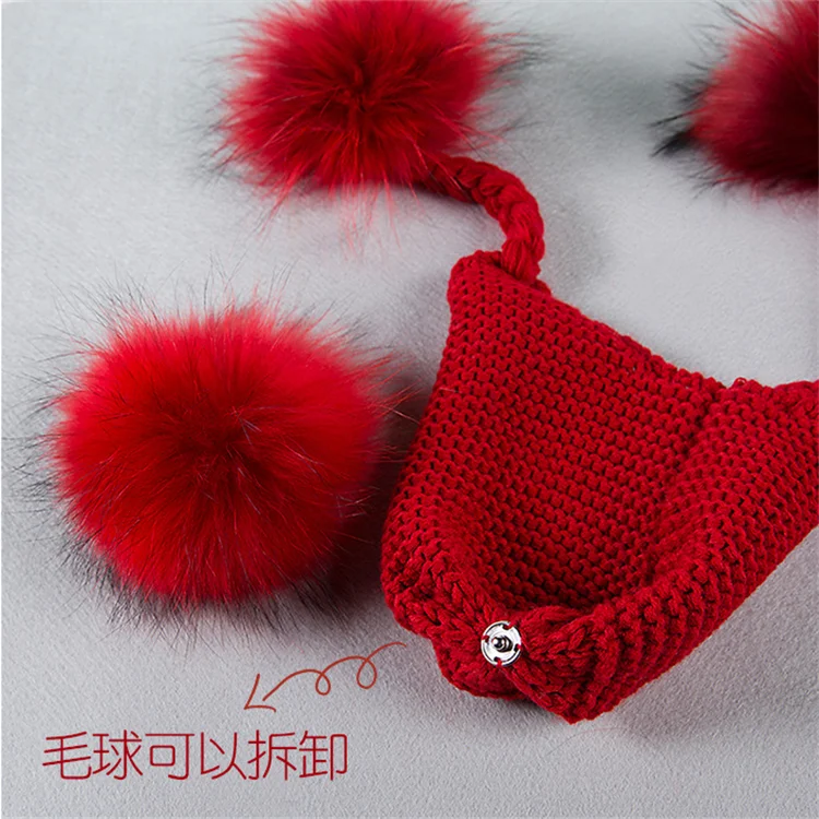 Raccoon Fur Hat Beanies Cap Crochet Children Knitted Hats/cute baby kids girl boy autumn winter fur hat