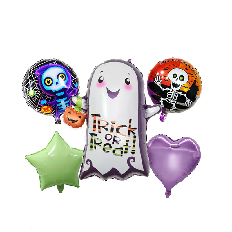 Cute Purple Ghost Foil Balloons With 18inch Round Skeleton Ballons For Halloween Decoration Party Supplies Children Party