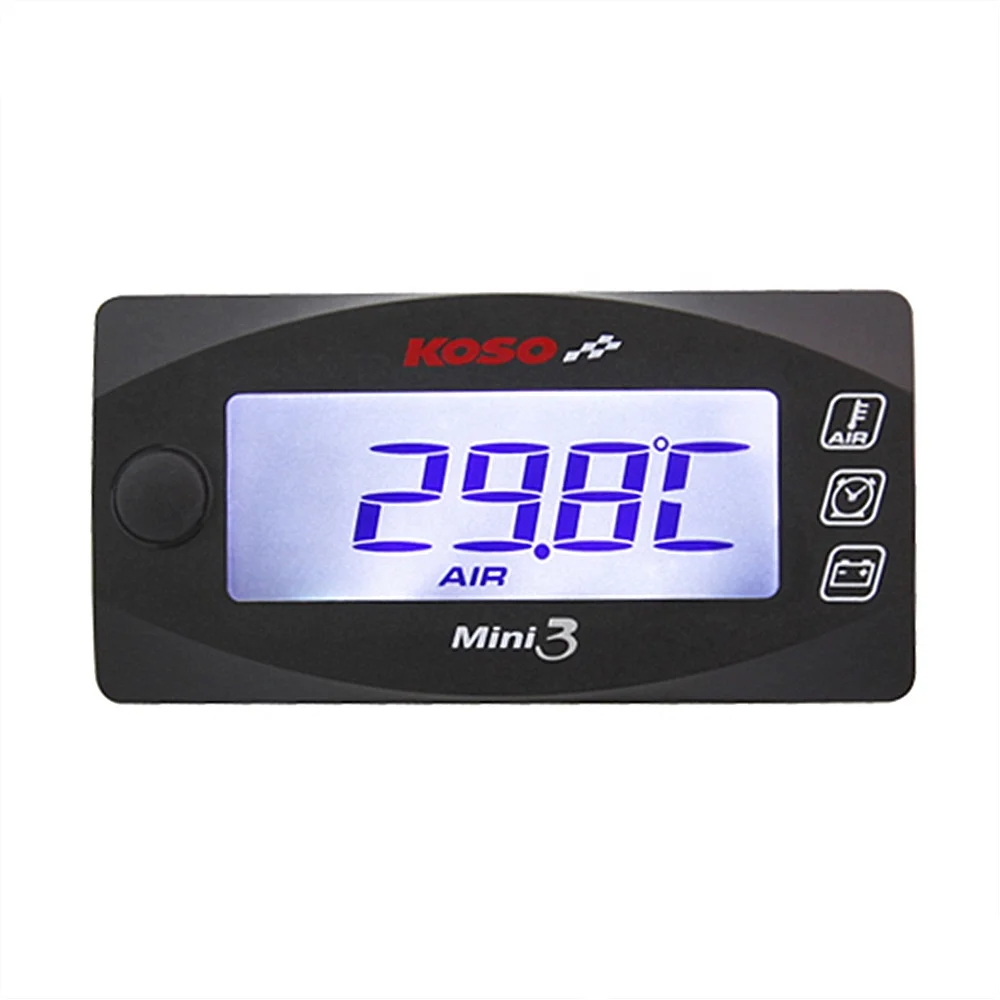 KOSO Mini Style Instruction LED Display Meter KOSO MINI 3 (Water Temp+Time+Volt Meter) for Racing and Scooter Bike