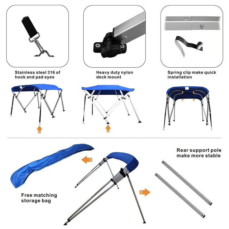 NHCX Nylon Fittings Marine Boat Top Cover Aluminum Square tube pontoon boat bimini top