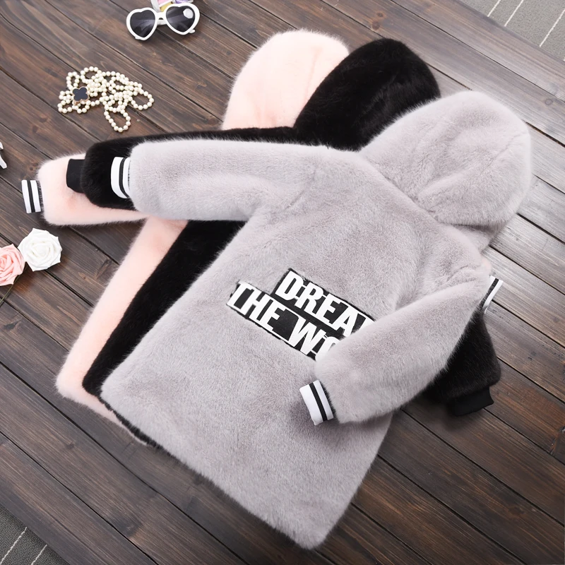 
Costume Cute Girls Hooded Long Sleeve Thicken Jacket Winter Warm Faux Fur Coat faux-furs overcame it 