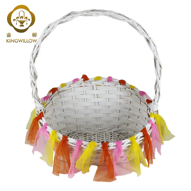 China suppliers handmade white wood chip easter basket empty gift basket for decoration