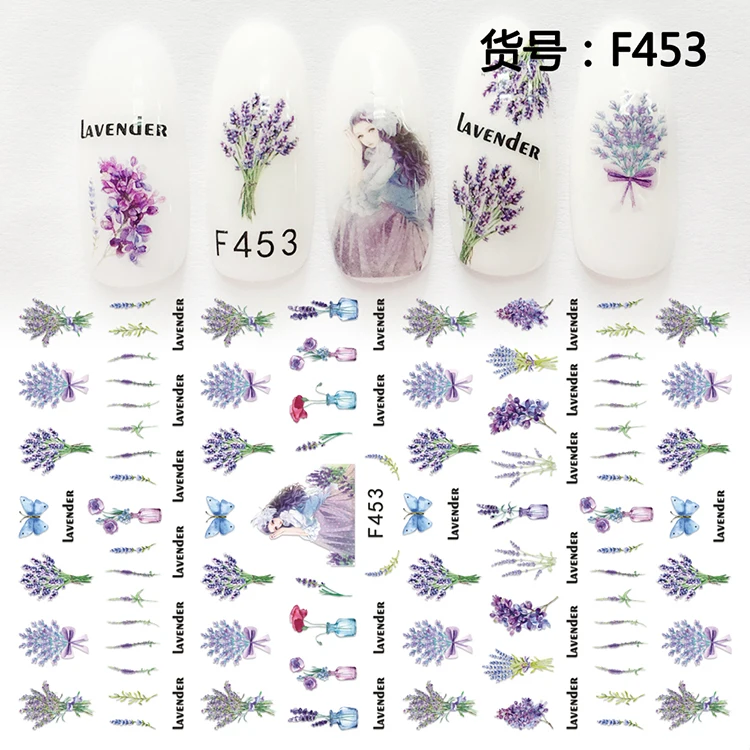 F449-459 Lavender Cartoon horse Nail Art Decals 3D Manicure Applique Nail Stickers for Nail Decoration