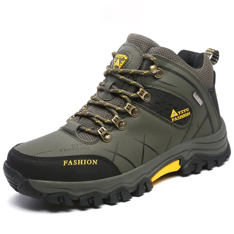 Waterproof Hiking Shoes for Men Shockproof Non-Slip Leather Warm High-top Outdoor Snow Lightweight Hiking Running Shoes