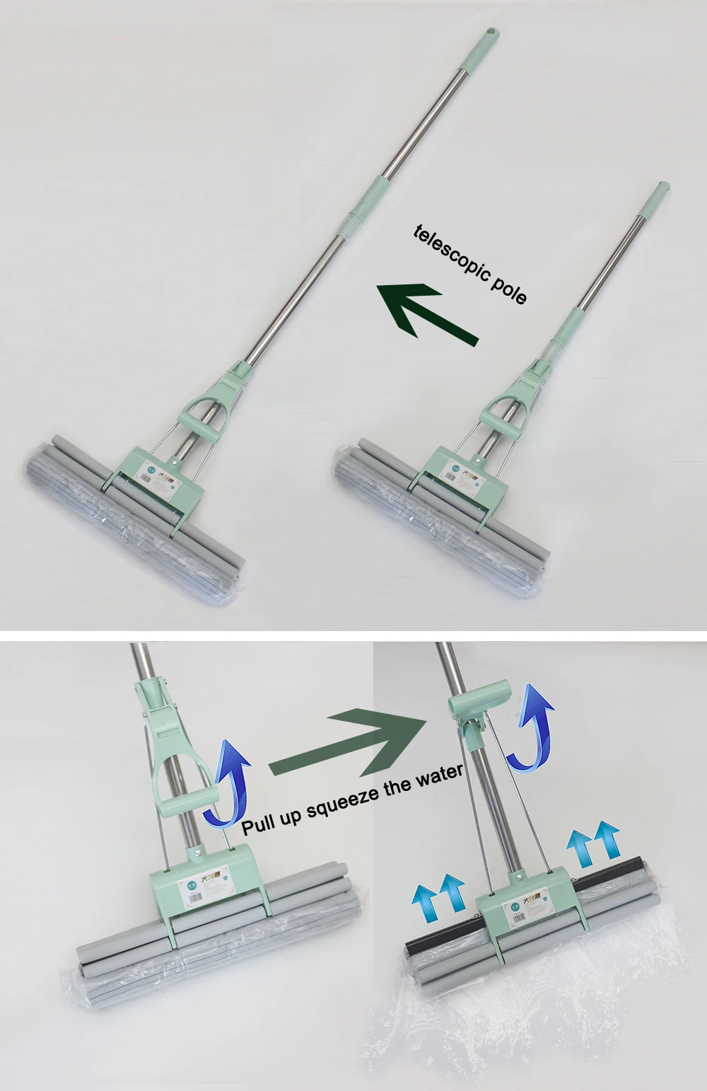 Super absorbent double roller pva sponge foam mop for kitchen floor