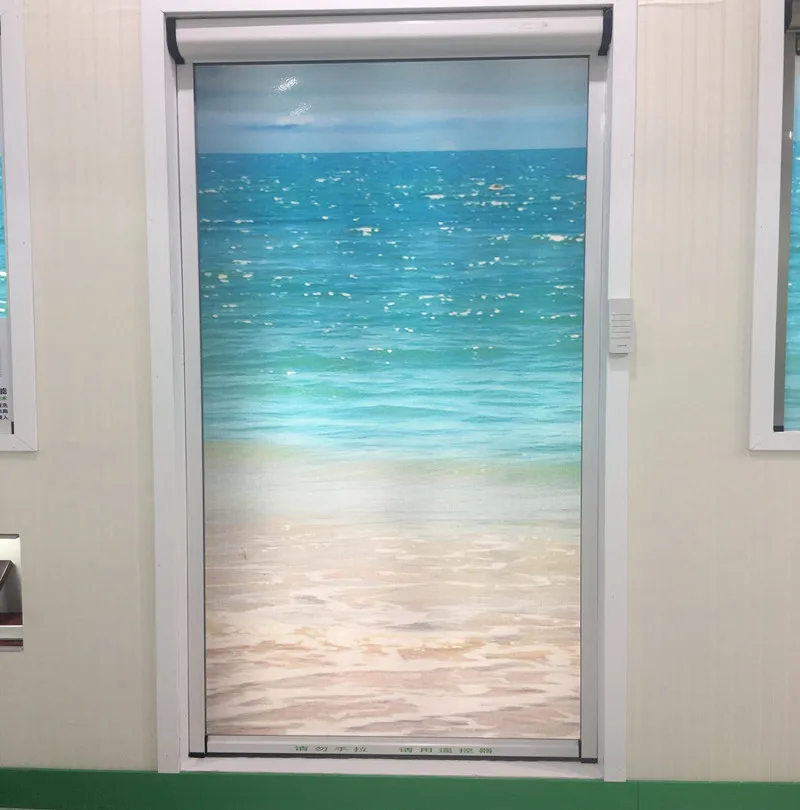 Motorized roll up fiberglass mosquito fly screen window and door