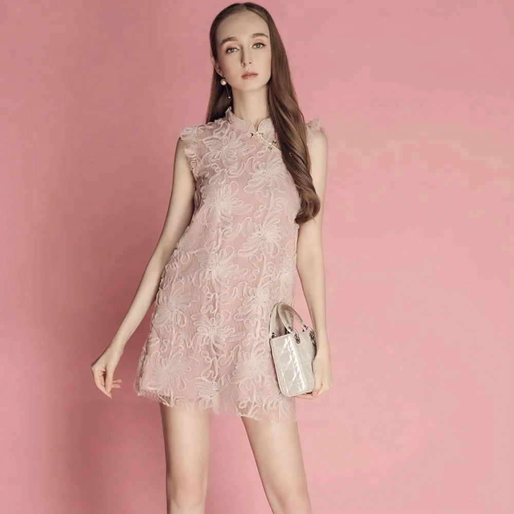 Custom Chinese Style Embroidered Short Cheongsam Casual Dress