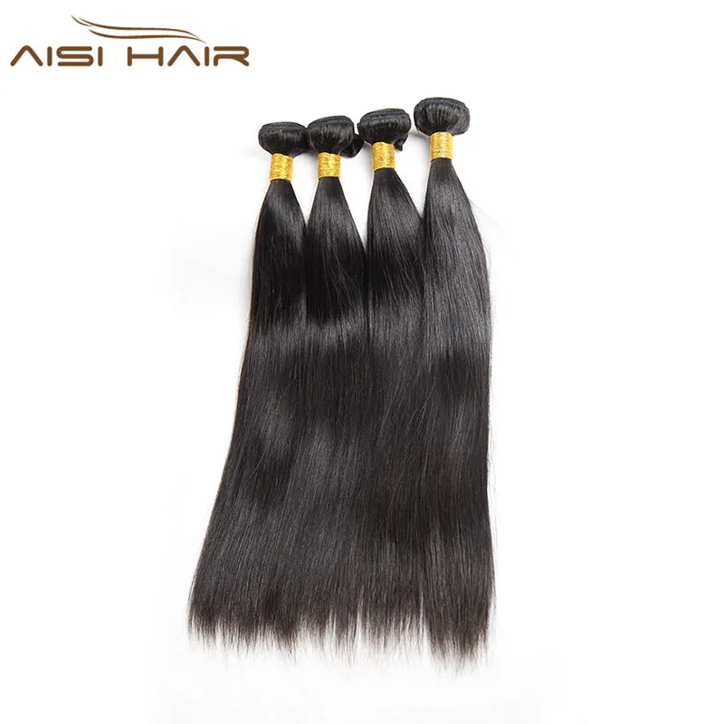 Aisi Hair Brazilian Human Hair Bundle Weave Natural Color 100%  Straight Human Hair Extension Weave Double Drawn Double Weft