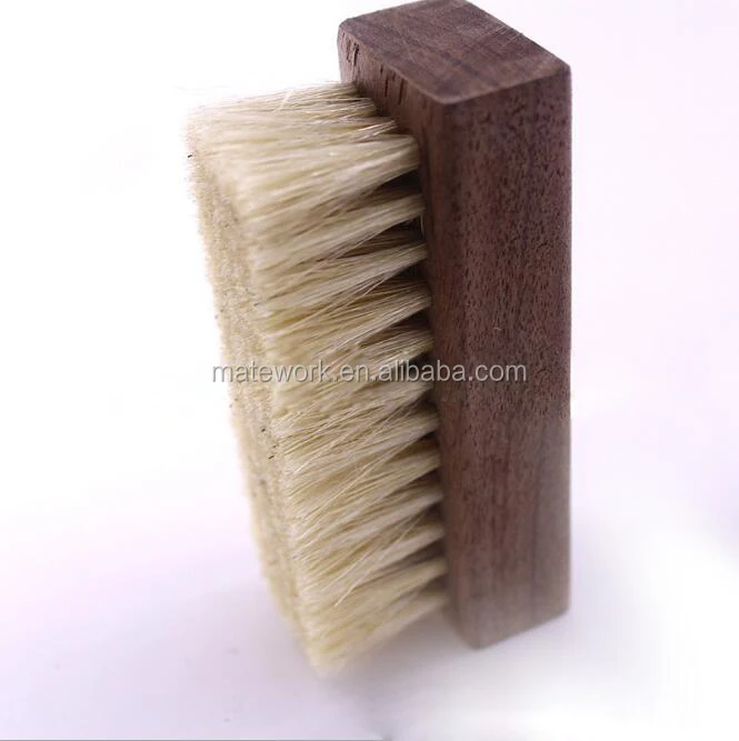 
2.5cm pig hair/hog hair shoe brush with walnut wooden handle,premium sneaker brush 