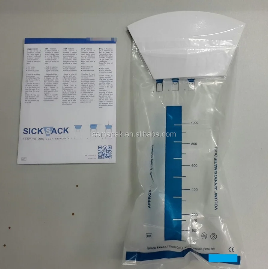 Standard size plastic air sickness bag with logo and paper collar  for medical waste