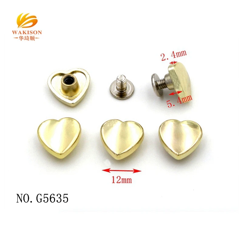 Wakison metal accessories factory custom heart shape metal rivet for fashion ladies bags
